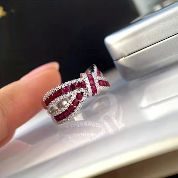 Elegant Silver-Plated Bow Knot Ring with July Gemstone - Chic Gift for Engagement & Party - Luxe Ladies Moda