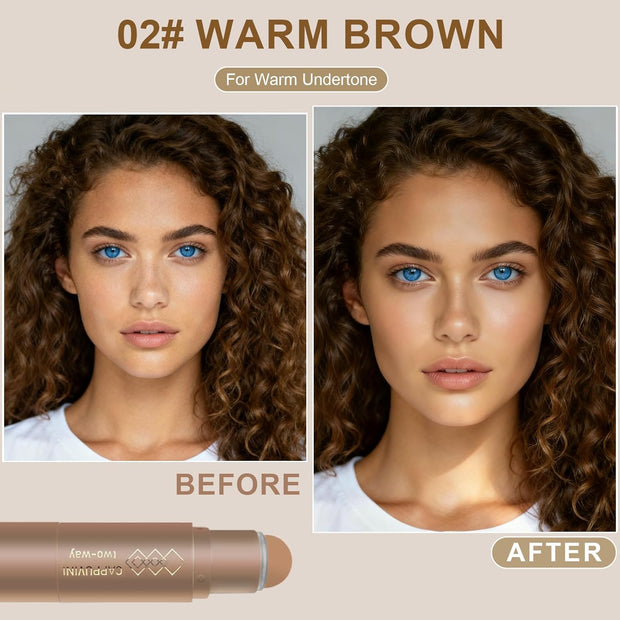 Cream Contour Stick for Warm Brown Skin,Warm Nose Contour Makeup Built-In Sponge, Smooth Long Lasting Bronzer, Blendable Lightweight Contouring Stick #02 Warm Brown