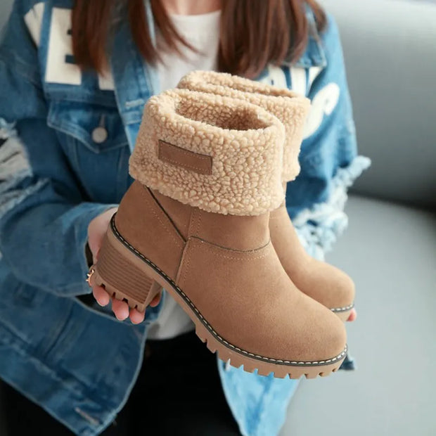 Womens Boots Female Winter Shoes Fur Snow Boots Warm Plush Women'S Shoes Square High Heel Ankle Boots Black Botas De Mujer - Luxe Ladies Moda