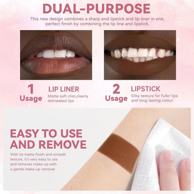 Gradient Lip Liner and Gloss Lip Combo Set, Long Lasting Light Brown Matte Lipstick Crayon Lip Liner Pencil, Hydrating Plumping Shiny Nude Tinted Lip Gloss Makeup
