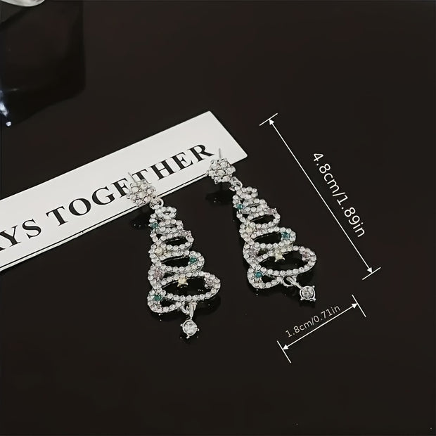 Luxurious 925 Sterling Silver Christmas Tree Drop Earrings – Dazzling Crystal Accents, Hypoallergenic, Nickel-Free