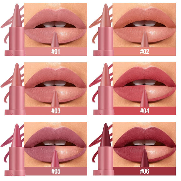 6Pcs 2 in 1 Lip Liner and Lipstick Lip Combo Set - 24 Hours Long-Lasting, Nude & Matte Velvet Ombre Effect Gradient Lip Liner, Smudge-Proof, Waterproof, Easy to Apply Gradient Lips Makeup
