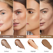 Contour and Highlighter Stick, Highly Pigmented & Blendable, Long Lasting & Creamy Texture, Waterproof, Natural Finish Contour Set for Face Sculpting, Travel-Friendly, 01 Amber & 03 Champagne