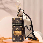 Designer Keychain Letter Key Lipstick Keychains Fashion PU Leather Purse Pendant Car Keyring Chain Charm Brown Flower Mini Bag Trinket Gift for Men Women - Luxe Ladies Moda