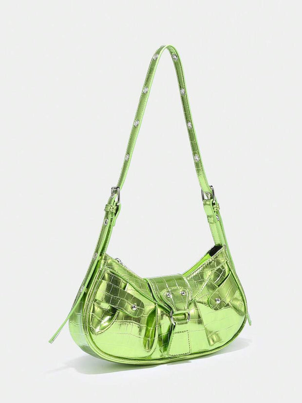 Vintage Music Festival Rivet Decor Crossbody Bag – Pleated Flap Shoulder Bag for Women - Luxe Ladies Moda