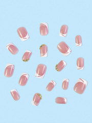 Transform Your Nails With 24pcs Short Square Rhinestone Decor Full Cover Fake Nail Set Press On Nails Nail Supplies - Luxe Ladies Moda