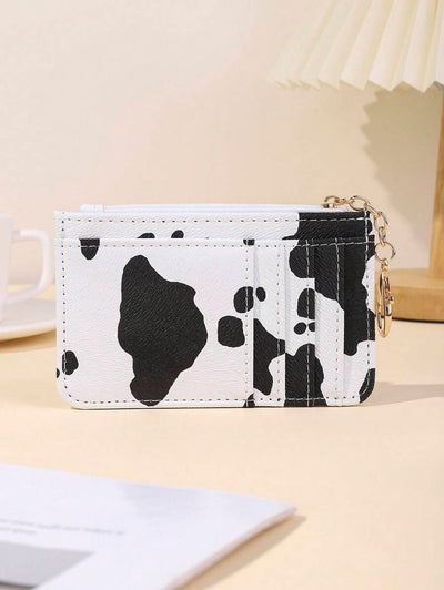 Cow Print PU Leather Slim Card Holder – Zippered Wallet for ID, Credit & Business Cards - Luxe Ladies Moda