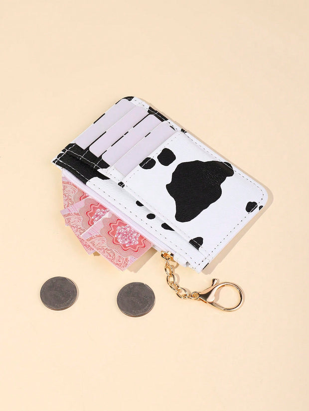 Cow Print PU Leather Slim Card Holder – Zippered Wallet for ID, Credit & Business Cards - Luxe Ladies Moda