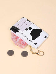 Cow Print PU Leather Slim Card Holder – Zippered Wallet for ID, Credit & Business Cards - Luxe Ladies Moda