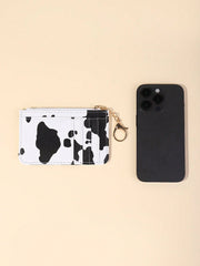 Cow Print PU Leather Slim Card Holder – Zippered Wallet for ID, Credit & Business Cards - Luxe Ladies Moda