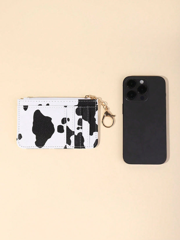 Cow Print PU Leather Slim Card Holder – Zippered Wallet for ID, Credit & Business Cards - Luxe Ladies Moda