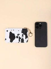 Cow Print PU Leather Slim Card Holder – Zippered Wallet for ID, Credit & Business Cards - Luxe Ladies Moda
