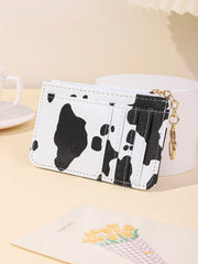 Cow Print PU Leather Slim Card Holder – Zippered Wallet for ID, Credit & Business Cards - Luxe Ladies Moda