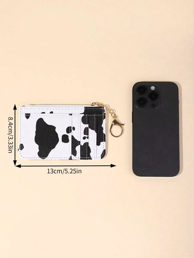 Cow Print PU Leather Slim Card Holder – Zippered Wallet for ID, Credit & Business Cards - Luxe Ladies Moda