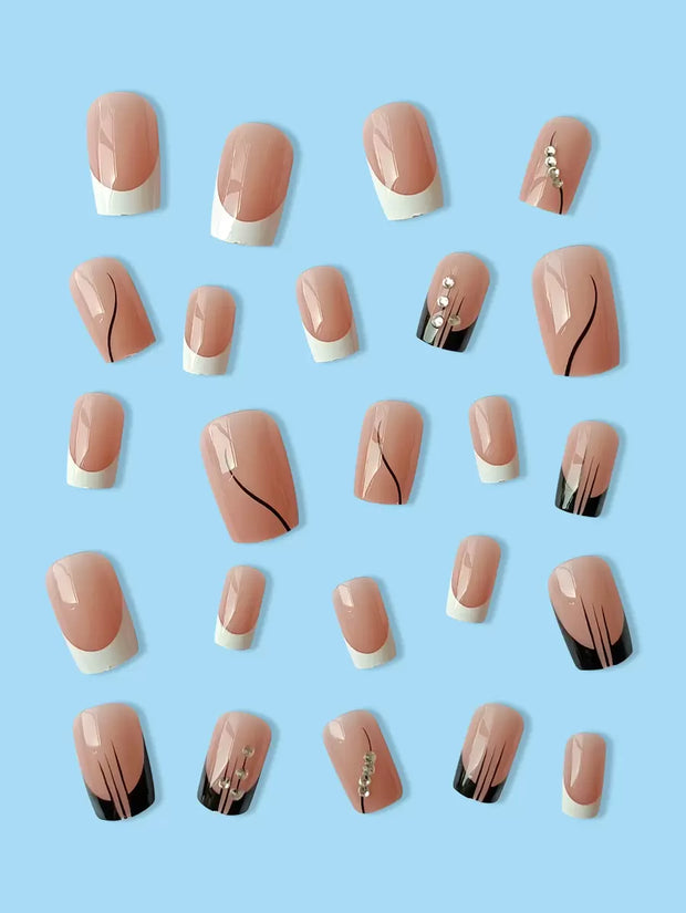Transform Your Nails With 24pcs Short Square Rhinestone Decor Full Cover Fake Nail Set Press On Nails Nail Supplies - Luxe Ladies Moda