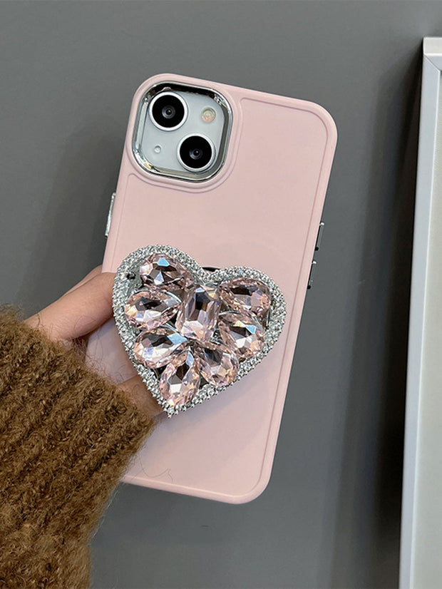Love Sparkle Phone Case with Pink Rhinestone Charm - Compatible with iPhone 15 pro Max, 14, 13, 12, 11 - Luxe Ladies Moda