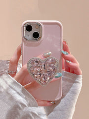 Love Sparkle Phone Case with Pink Rhinestone Charm - Compatible with iPhone 15 pro Max, 14, 13, 12, 11 - Luxe Ladies Moda
