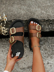 Women Buckle Decor Footbed Sandals, Flatform Fashion Sandals - Luxe Ladies Moda