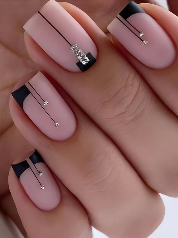 24pcs Short Square French Style White Rose Minimalist Sexy Artificial Nails Set Press On Nails For Party Or Daily Wear Nail Supplies - Luxe Ladies Moda