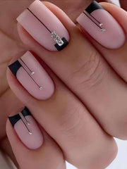 24pcs Short Square French Style White Rose Minimalist Sexy Artificial Nails Set Press On Nails For Party Or Daily Wear Nail Supplies - Luxe Ladies Moda