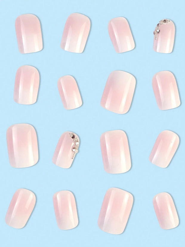 Transform Your Nails With 24pcs Short Square Rhinestone Decor Full Cover Fake Nail Set Press On Nails Nail Supplies - Luxe Ladies Moda