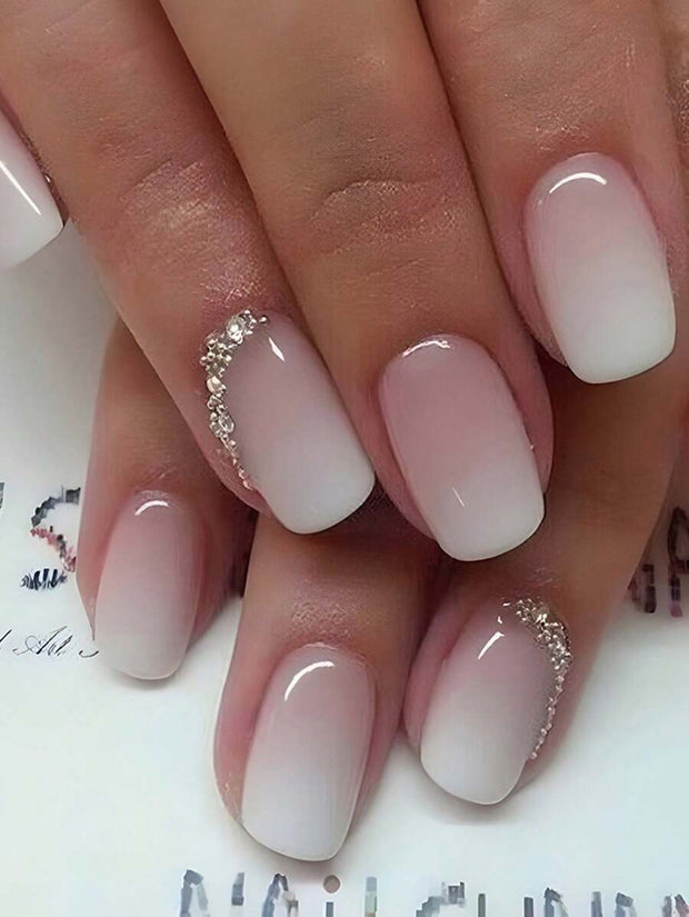 Transform Your Nails With 24pcs Short Square Rhinestone Decor Full Cover Fake Nail Set Press On Nails Nail Supplies - Luxe Ladies Moda