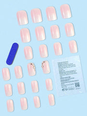 Transform Your Nails With 24pcs Short Square Rhinestone Decor Full Cover Fake Nail Set Press On Nails Nail Supplies - Luxe Ladies Moda