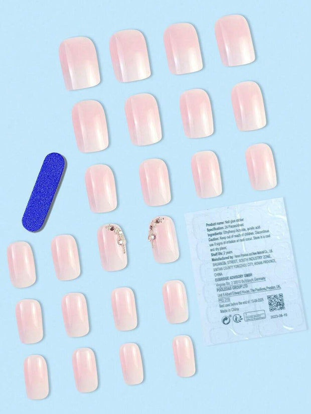 Transform Your Nails With 24pcs Short Square Rhinestone Decor Full Cover Fake Nail Set Press On Nails Nail Supplies - Luxe Ladies Moda