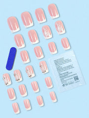 24pcs Short Square French Style White Rose Minimalist Sexy Artificial Nails Set Press On Nails For Party Or Daily Wear Nail Supplies - Luxe Ladies Moda