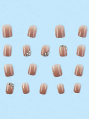 Transform Your Nails With 24pcs Short Square Rhinestone Decor Full Cover Fake Nail Set Press On Nails Nail Supplies - Luxe Ladies Moda