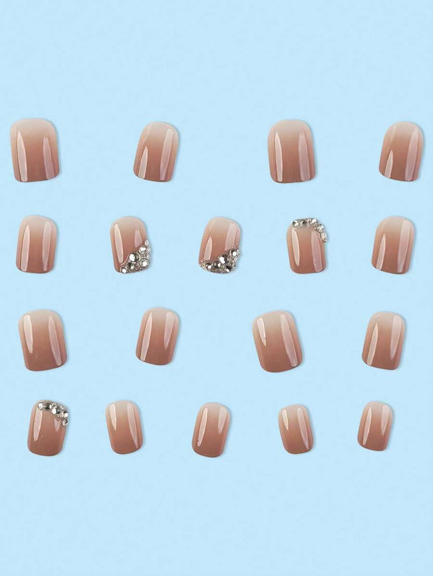 Transform Your Nails With 24pcs Short Square Rhinestone Decor Full Cover Fake Nail Set Press On Nails Nail Supplies - Luxe Ladies Moda
