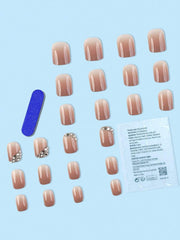 Transform Your Nails With 24pcs Short Square Rhinestone Decor Full Cover Fake Nail Set Press On Nails Nail Supplies - Luxe Ladies Moda