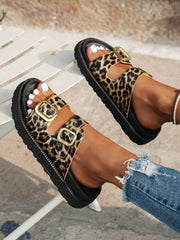 Women Buckle Decor Footbed Sandals, Flatform Fashion Sandals - Luxe Ladies Moda