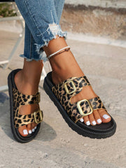 Women Buckle Decor Footbed Sandals, Flatform Fashion Sandals - Luxe Ladies Moda