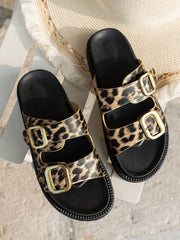 Women Buckle Decor Footbed Sandals, Flatform Fashion Sandals - Luxe Ladies Moda