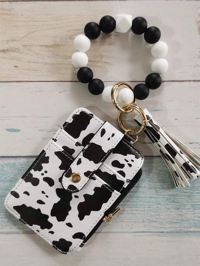 PU Leather Tassel Wallet Silicone Beaded Key Chain Silicone Beaded Bracelet Silicone Beaded Hand String Card Bag Case Wallet Key Chain Wrist Strap Western Cowboy Bracelet Card Bag Cow Print Card Bag Wallet Badge Holder Card Holder Wallet Business Card Ho - Luxe Ladies Moda