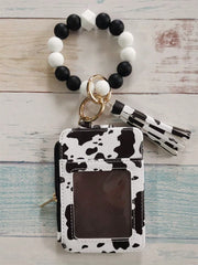 PU Leather Tassel Wallet Silicone Beaded Key Chain Silicone Beaded Bracelet Silicone Beaded Hand String Card Bag Case Wallet Key Chain Wrist Strap Western Cowboy Bracelet Card Bag Cow Print Card Bag Wallet Badge Holder Card Holder Wallet Business Card Ho - Luxe Ladies Moda