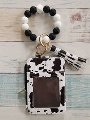 PU Leather Tassel Wallet Silicone Beaded Key Chain Silicone Beaded Bracelet Silicone Beaded Hand String Card Bag Case Wallet Key Chain Wrist Strap Western Cowboy Bracelet Card Bag Cow Print Card Bag Wallet Badge Holder Card Holder Wallet Business Card Ho - Luxe Ladies Moda
