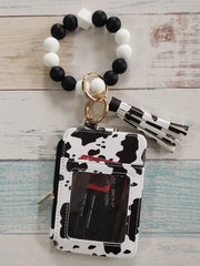 PU Leather Tassel Wallet Silicone Beaded Key Chain Silicone Beaded Bracelet Silicone Beaded Hand String Card Bag Case Wallet Key Chain Wrist Strap Western Cowboy Bracelet Card Bag Cow Print Card Bag Wallet Badge Holder Card Holder Wallet Business Card Ho - Luxe Ladies Moda
