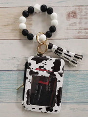 PU Leather Tassel Wallet Silicone Beaded Key Chain Silicone Beaded Bracelet Silicone Beaded Hand String Card Bag Case Wallet Key Chain Wrist Strap Western Cowboy Bracelet Card Bag Cow Print Card Bag Wallet Badge Holder Card Holder Wallet Business Card Ho - Luxe Ladies Moda