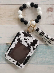 PU Leather Tassel Wallet Silicone Beaded Key Chain Silicone Beaded Bracelet Silicone Beaded Hand String Card Bag Case Wallet Key Chain Wrist Strap Western Cowboy Bracelet Card Bag Cow Print Card Bag Wallet Badge Holder Card Holder Wallet Business Card Ho - Luxe Ladies Moda