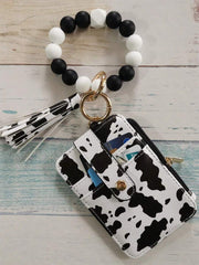 PU Leather Tassel Wallet Silicone Beaded Key Chain Silicone Beaded Bracelet Silicone Beaded Hand String Card Bag Case Wallet Key Chain Wrist Strap Western Cowboy Bracelet Card Bag Cow Print Card Bag Wallet Badge Holder Card Holder Wallet Business Card Ho - Luxe Ladies Moda