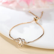 1 Pc Bohemian Style Golden Alphabet Heart Bracelet With Rose Detail, Adjustable Bangle, Love Heart Initial Charm, Valentine's Day Gift Jewelry - Luxe Ladies Moda