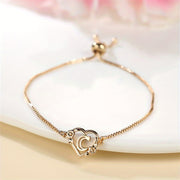 1 Pc Bohemian Style Golden Alphabet Heart Bracelet With Rose Detail, Adjustable Bangle, Love Heart Initial Charm, Valentine's Day Gift Jewelry - Luxe Ladies Moda