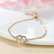 1 Pc Bohemian Style Golden Alphabet Heart Bracelet With Rose Detail, Adjustable Bangle, Love Heart Initial Charm, Valentine's Day Gift Jewelry - Luxe Ladies Moda