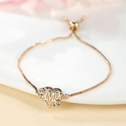 1 Pc Bohemian Style Golden Alphabet Heart Bracelet With Rose Detail, Adjustable Bangle, Love Heart Initial Charm, Valentine's Day Gift Jewelry - Luxe Ladies Moda