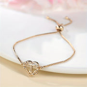 1 Pc Bohemian Style Golden Alphabet Heart Bracelet With Rose Detail, Adjustable Bangle, Love Heart Initial Charm, Valentine's Day Gift Jewelry - Luxe Ladies Moda