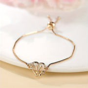 1 Pc Bohemian Style Golden Alphabet Heart Bracelet With Rose Detail, Adjustable Bangle, Love Heart Initial Charm, Valentine's Day Gift Jewelry - Luxe Ladies Moda