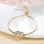 1 Pc Bohemian Style Golden Alphabet Heart Bracelet With Rose Detail, Adjustable Bangle, Love Heart Initial Charm, Valentine's Day Gift Jewelry - Luxe Ladies Moda
