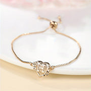 1 Pc Bohemian Style Golden Alphabet Heart Bracelet With Rose Detail, Adjustable Bangle, Love Heart Initial Charm, Valentine's Day Gift Jewelry - Luxe Ladies Moda